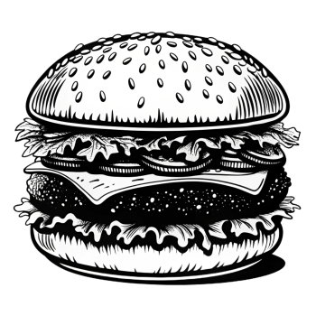 Silueta De Hamburguesa, Jugosa, Carne, Pan, Queso, Lechuga, Tomate, Papas Fritas, Comida Rápida, Deliciosa, Gourmet, Parrilla, Cebolla, Salsa, Comida Americana, Dibujo (9)
